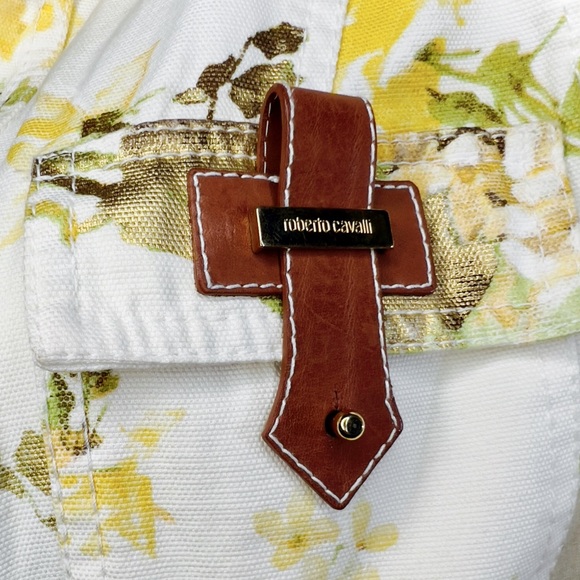 Rare Roberto Cavalli Y2K White Denim Jacket Yellow & Gold Floral Print - Size 40 - Picture 3 of 11